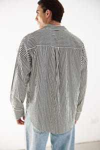ESTVAN LONG SLEEVE SHIRT - PINSTRIPE BLACK/WHITE