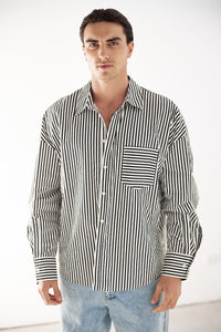 ESTVAN LONG SLEEVE SHIRT - PINSTRIPE BLACK/WHITE