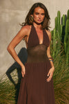 FERNANDA PLUNGE HALTER MAXI DRESS - BITTER CHOCOLATE