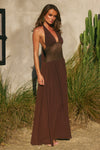 FERNANDA PLUNGE HALTER MAXI DRESS - BITTER CHOCOLATE