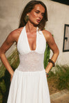 FERNANDA PLUNGE HALTER MAXI DRESS - WHITE
