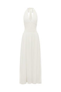 FERNANDA PLUNGE HALTER MAXI DRESS - WHITE