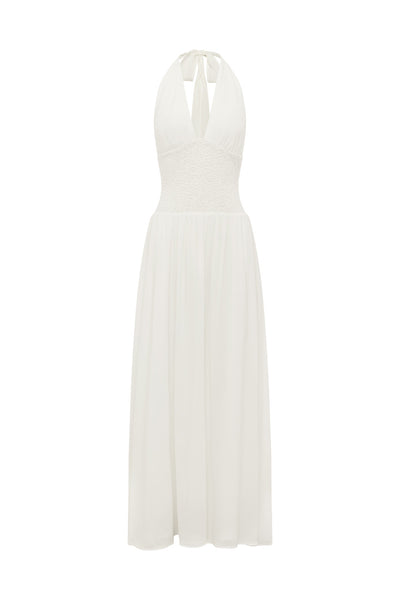 FERNANDA PLUNGE HALTER MAXI DRESS - WHITE