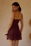 FLEUR SHIRRED HALTER MINI DRESSS - CHOCOLATE