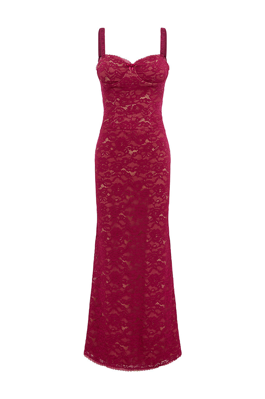 HAILEE LACE CORSET MAXI DRESS - WINE