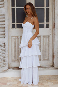 FLORRIE V-NECK TIERED MAXI DRESS - WHITE