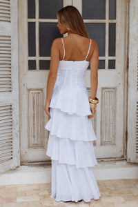 FLORRIE V-NECK TIERED MAXI DRESS - WHITE