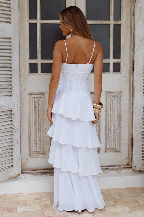FLORRIE V-NECK TIERED MAXI DRESS - WHITE