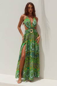 FONTANA DEEP PLUNGE MAXI DRESS - INDIANA GREEN