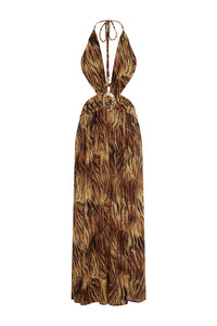 FONTANA DEEP PLUNGE MAXI DRESS - TIGRESS BROWN