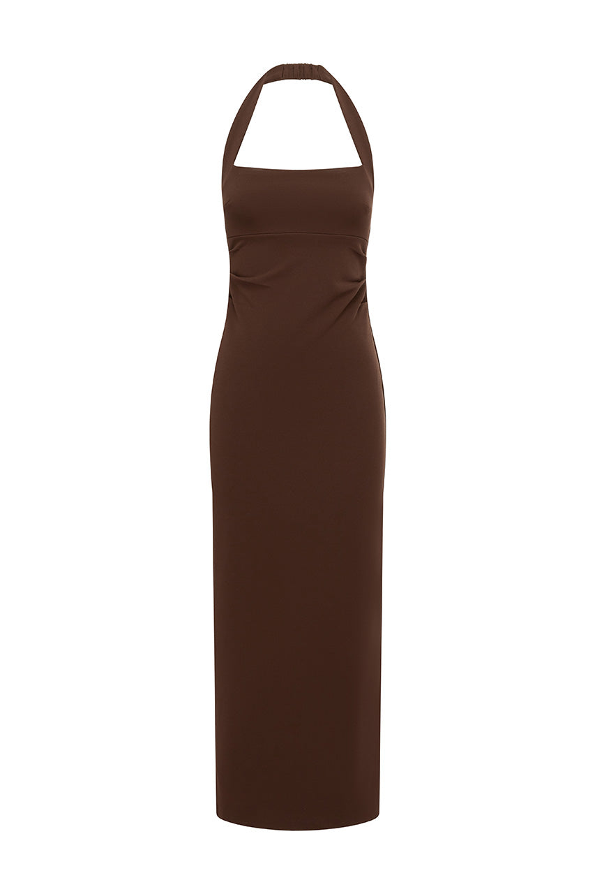 FRANCA HALTER MIDI DRESS - BITTER CHOCOLATE