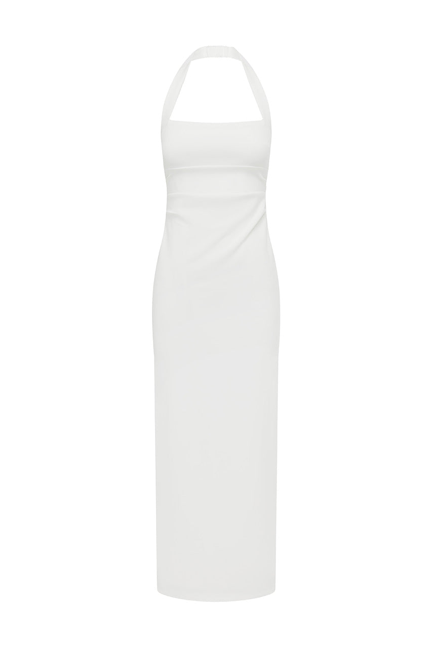 FRANCA HALTER MIDI DRESS - WHITE
