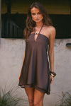 FREYA FLOWY HALTER MINI DRESS - BITTER CHOCOLATE