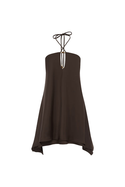 FREYA FLOWY HALTER MINI DRESS - BITTER CHOCOLATE