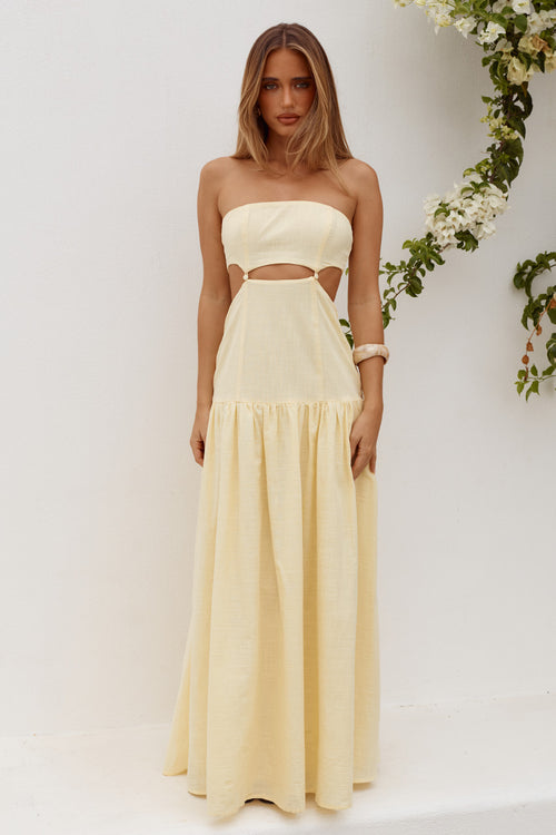 GAIA STRAPLESS CUTOUT MAXI DRESS - BUTTER