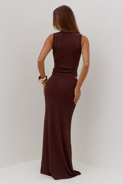 GEMINI FISHTAIL MAXI SKIRT - CHOCOLATE