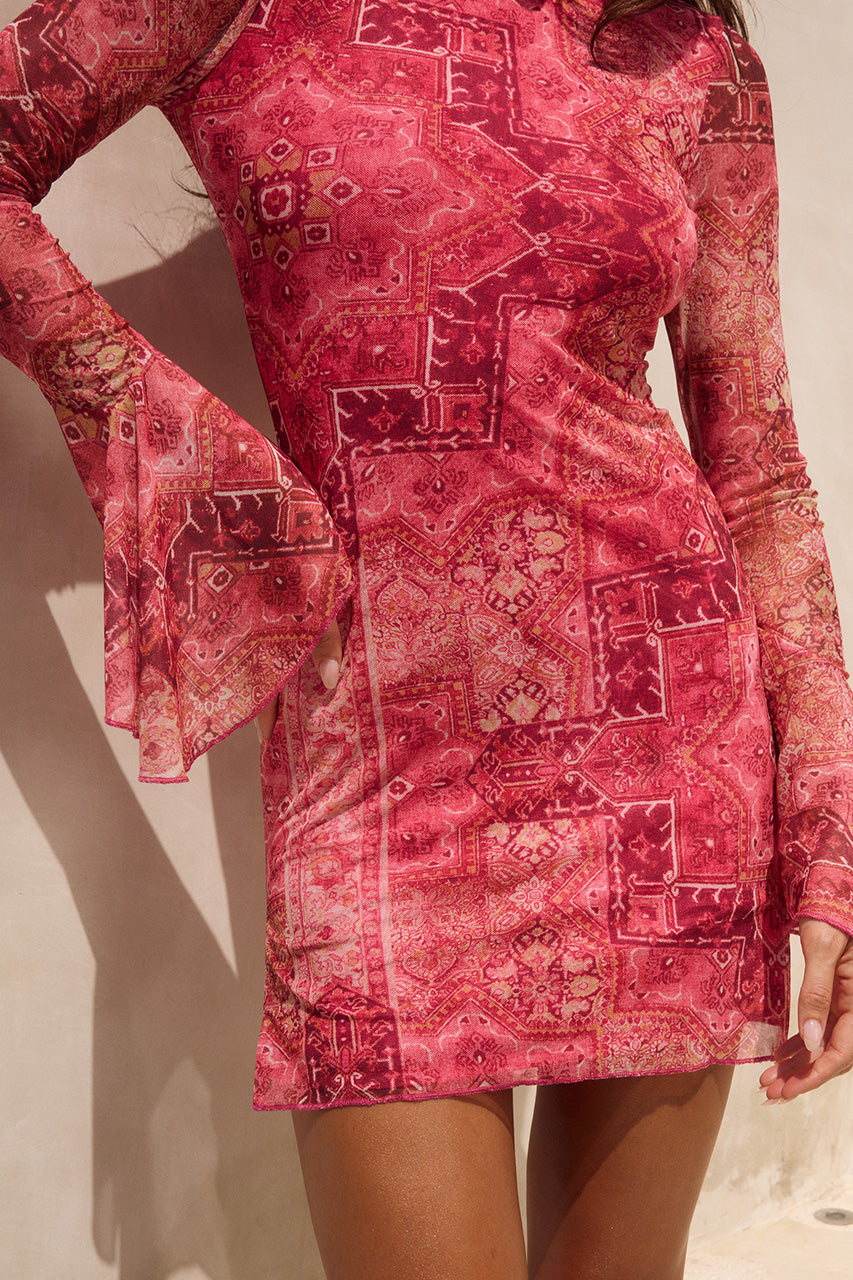 GENELLE SLEEVED MINI DRESS - GAIA PINK