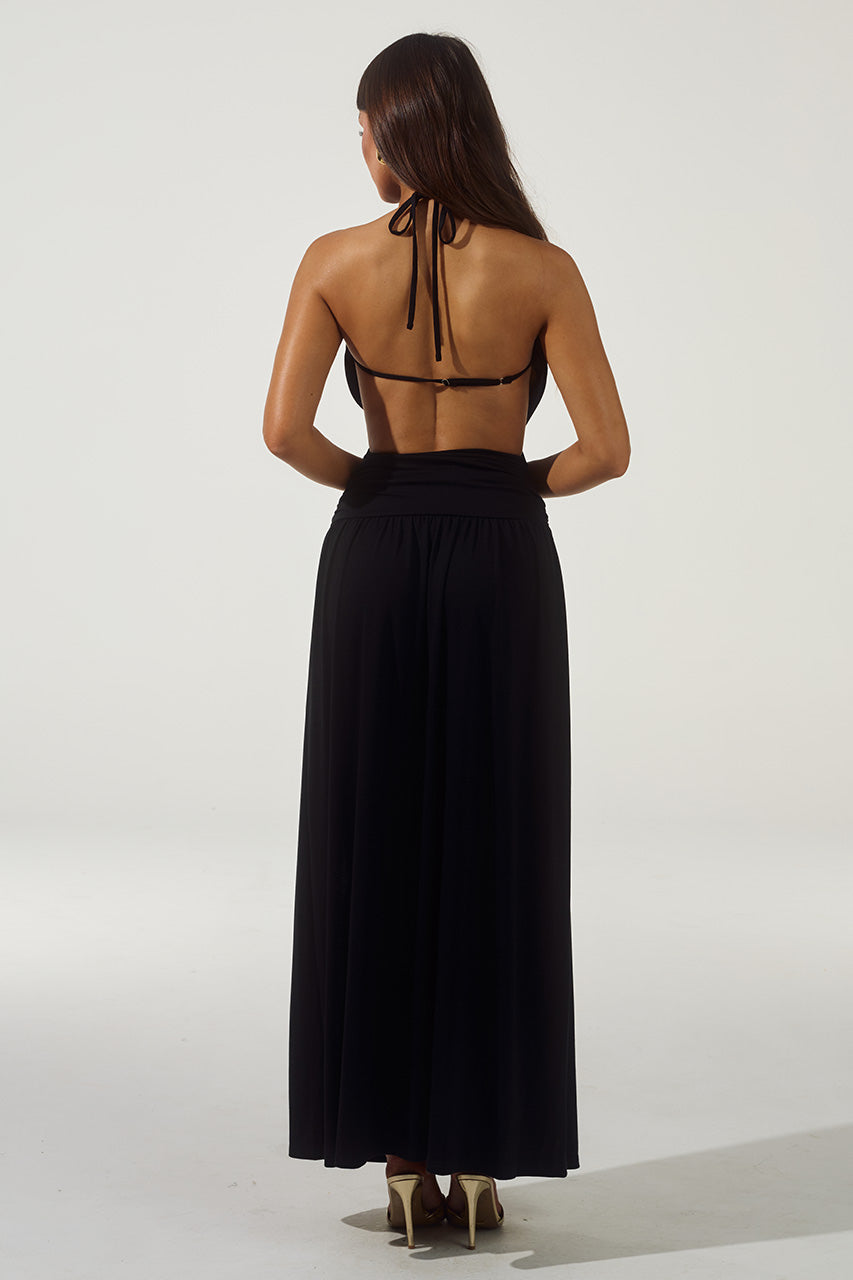 GENIA CROSS FRONT MAXI DRESS - BLACK