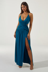 GENIA CROSS FRONT MAXI DRESS - OCEAN