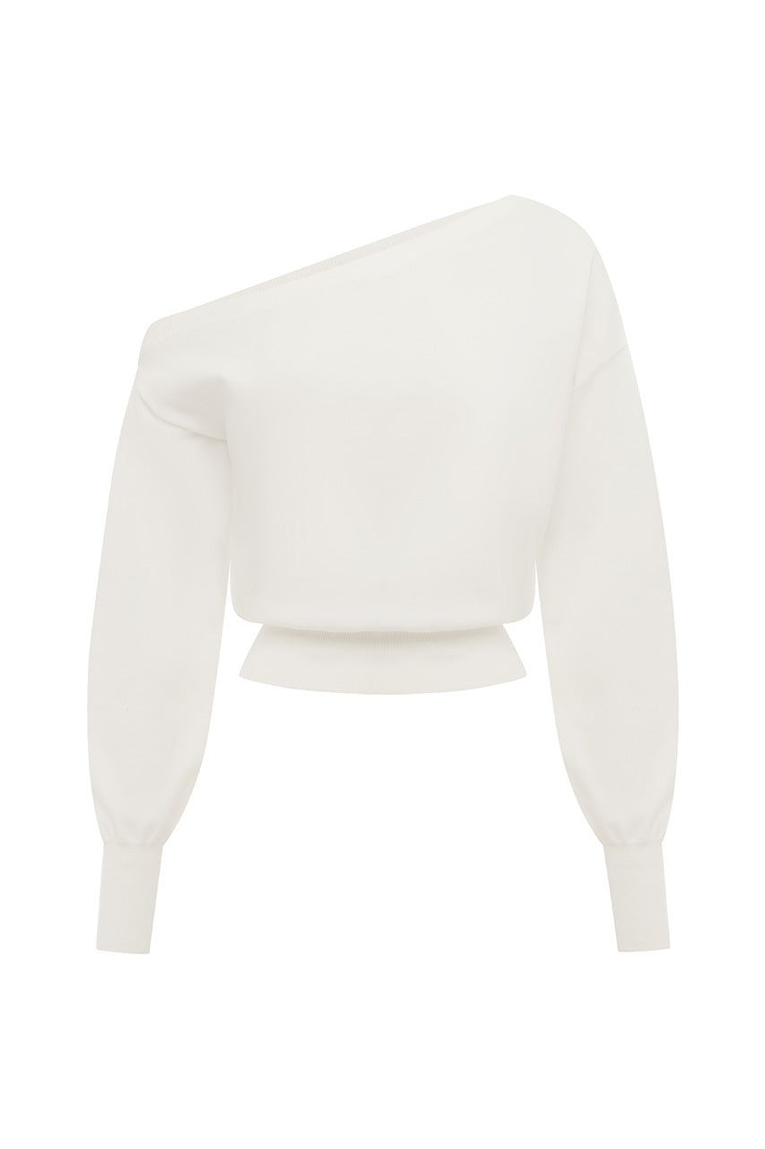 HEATHER OFF SHOULDER KNIT TOP - CREAM