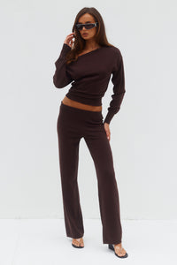 HEATHER WIDE LEG KNIT PANT - CHOCOLATE
