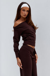 HEATHER OFF SHOULDER KNIT TOP - CHOCOLATE