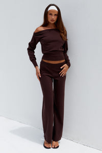 HEATHER WIDE LEG KNIT PANT - CHOCOLATE