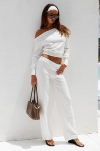 HEATHER WIDE LEG KNIT PANT - CREAM