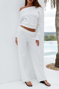 HEATHER WIDE LEG KNIT PANT - CREAM