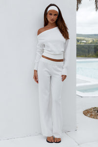 HEATHER WIDE LEG KNIT PANT - CREAM