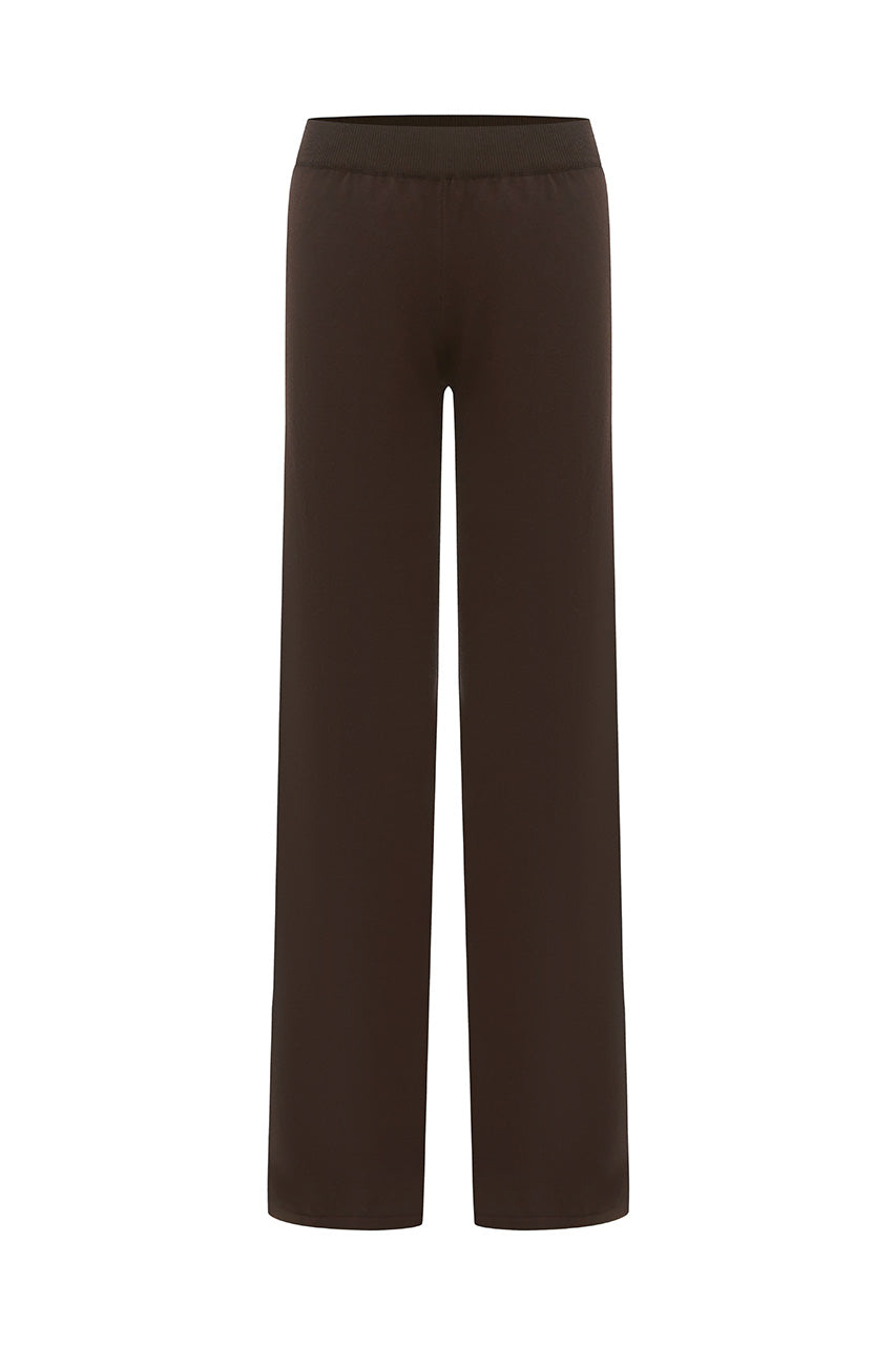 HEATHER WIDE LEG KNIT PANT - CHOCOLATE