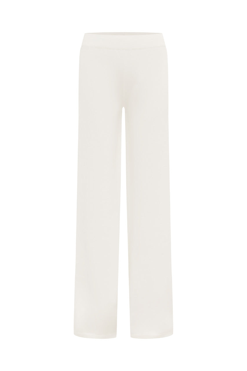 HEATHER WIDE LEG KNIT PANT - CREAM