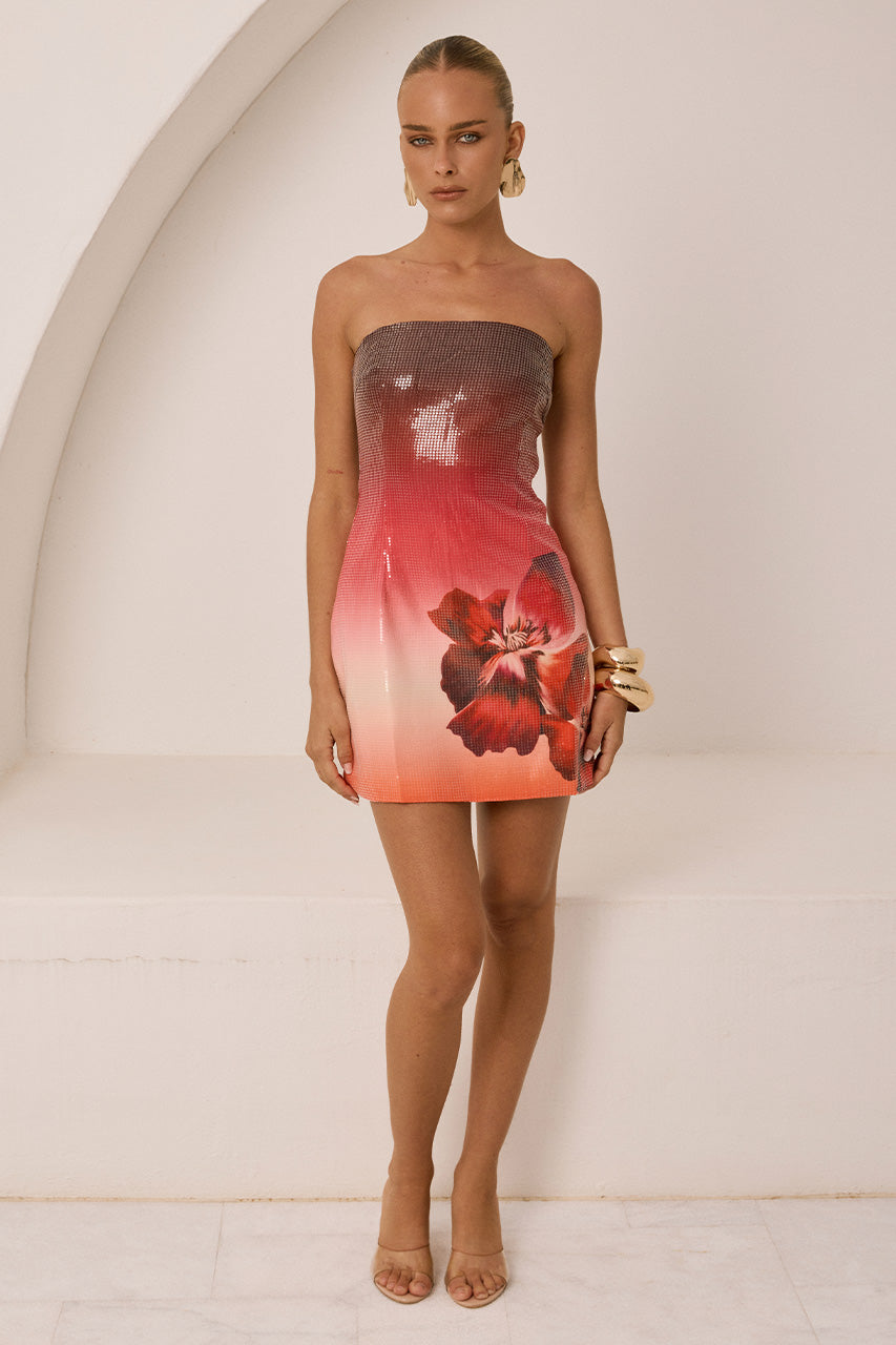 IBIZA STRAPLESS SEQUIN MINI DRESS - RUBY FLOWER