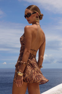 IMALI HALTER COWL MINI DRESS - MENDEZ BROWN