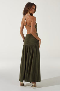 IMELDA HIGH NECK MAXI DRESS - OLIVE