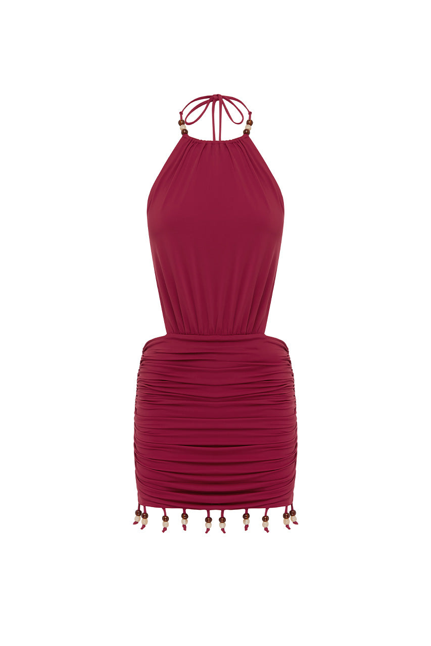 IMELDA HIGH NECK MINI DRESS - CHERRY