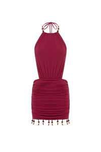 IMELDA HIGH NECK MINI DRESS - CHERRY