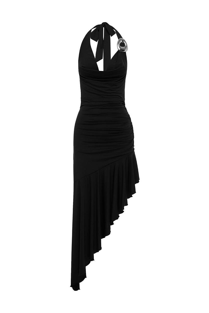 INDIANA ASYMMETRICAL MAXI DRESS - BLACK