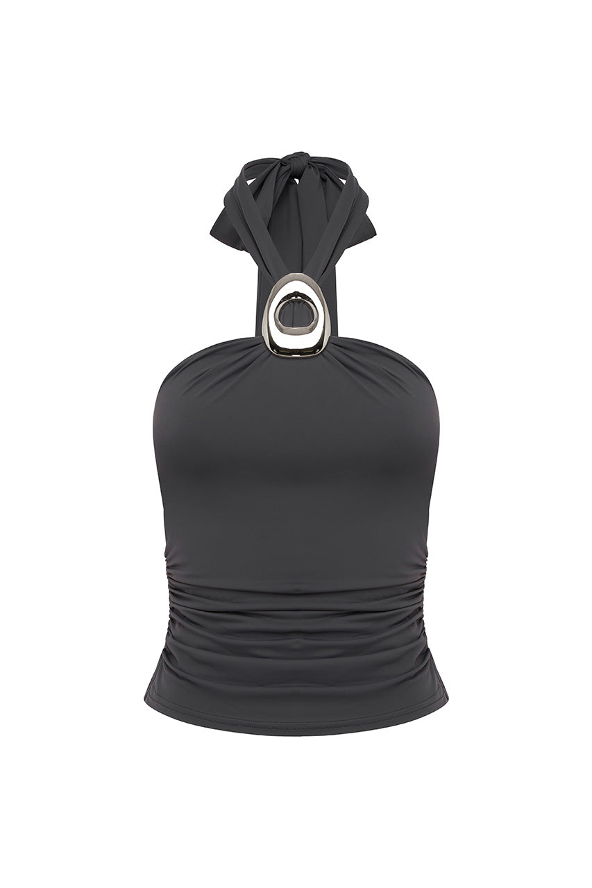 INDIANA KEYHOLE HALTER TOP - SLATE