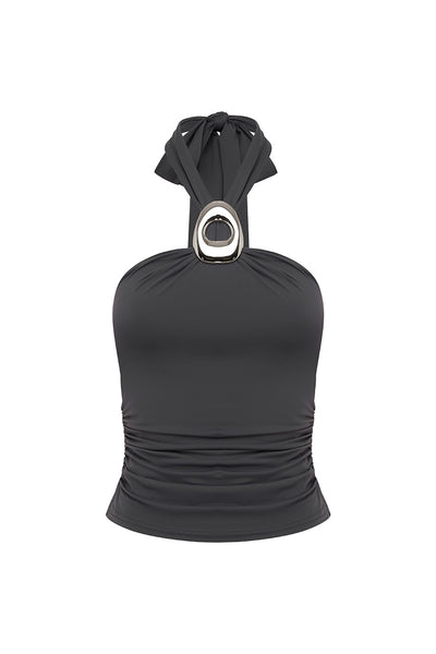 INDIANA KEYHOLE HALTER TOP - SLATE