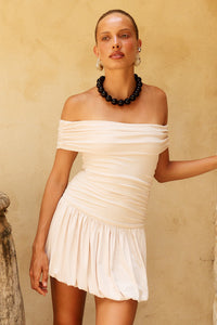 IRENE OFF SHOULDER MINI DRESS - CREAM