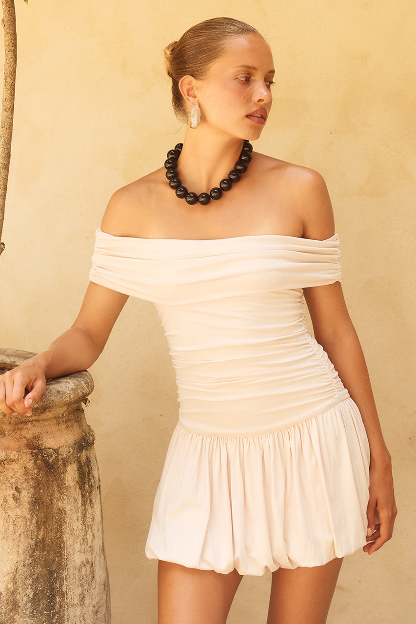 IRENE OFF SHOULDER MINI DRESS - CREAM
