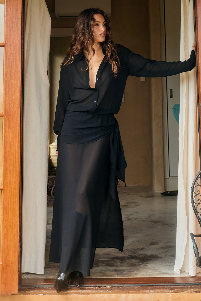 ISABELLA SHIRT MAXI DRESS - BLACK