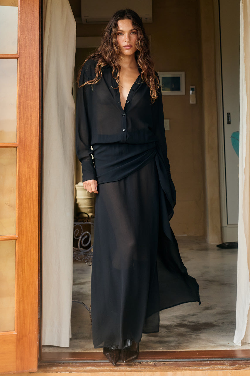 ISABELLA SHIRT MAXI DRESS - BLACK