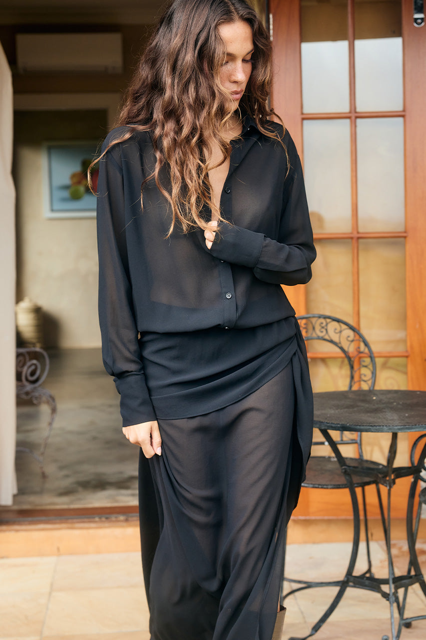 ISABELLA SHIRT MAXI DRESS - BLACK