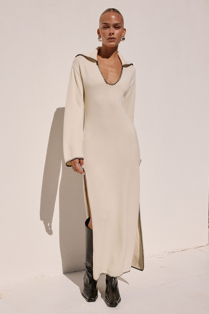 IVANA SLEEVED KNIT MAXI DRESS - CREAM