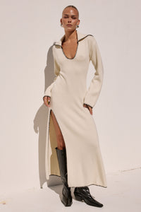 IVANA SLEEVED KNIT MAXI DRESS - CREAM