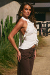 IVY HIGH NECK RUFFLE TOP - PEARL