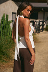 IVY HIGH NECK RUFFLE TOP - PEARL