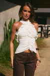 IVY HIGH NECK RUFFLE TOP - PEARL